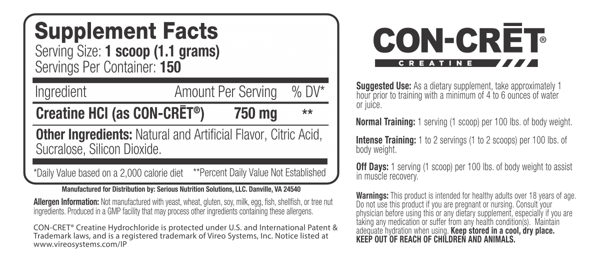 SNS (Serious Nutrition Solutions) Creatine HCL Powder (as Con-Cret®)