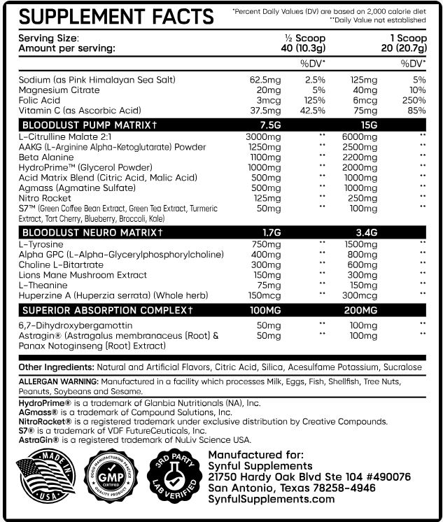 Synful Supplements Bloodlust Neuro